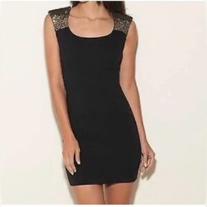 Guess Viola Black and Gold Sequin Sheath Mini Dress